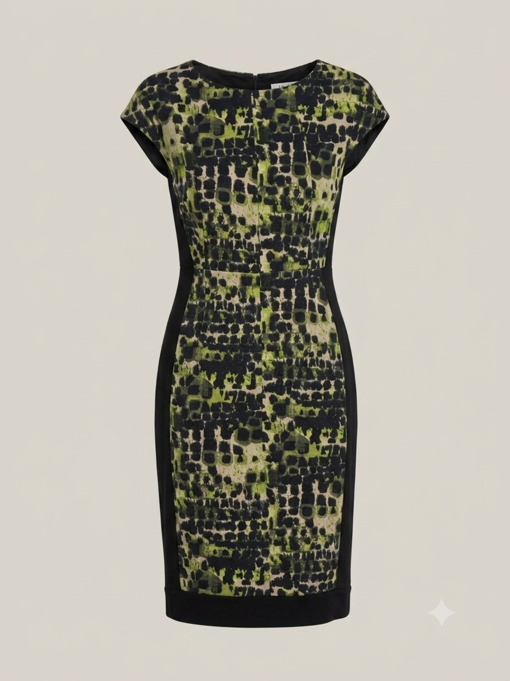 Max Mara Italian Green & Black Printed Sheath Dress - Size M/L